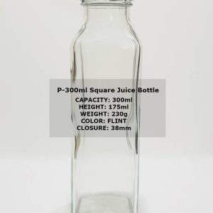 300ml Sq Juice Bottle with 38mm Lug Cap finish